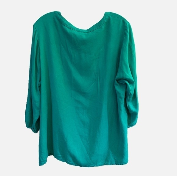 Kim Rogers Embroidered Lace Ties Split V-Neck 3/4 Sleeves Green. 2X - Picture 2 of 7